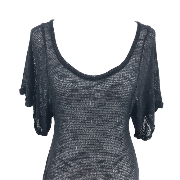 Free People Black Knit Fringe Short Sleeve Top - Picture 2 of 7